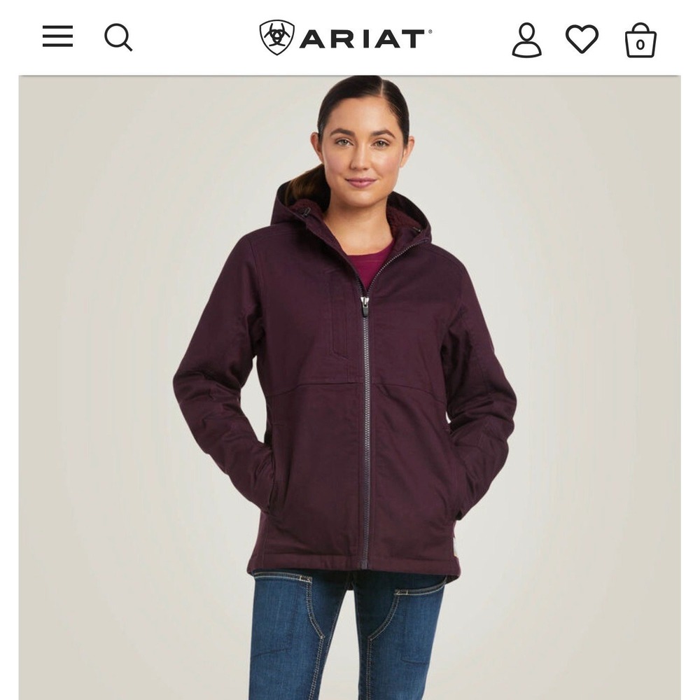 NWT Ariat, Ladies Rebar DuraCanvas Insulated Work‎ Jacket, 10037589 plum Medium